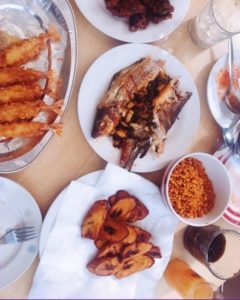 Platters of fried fish and plantain